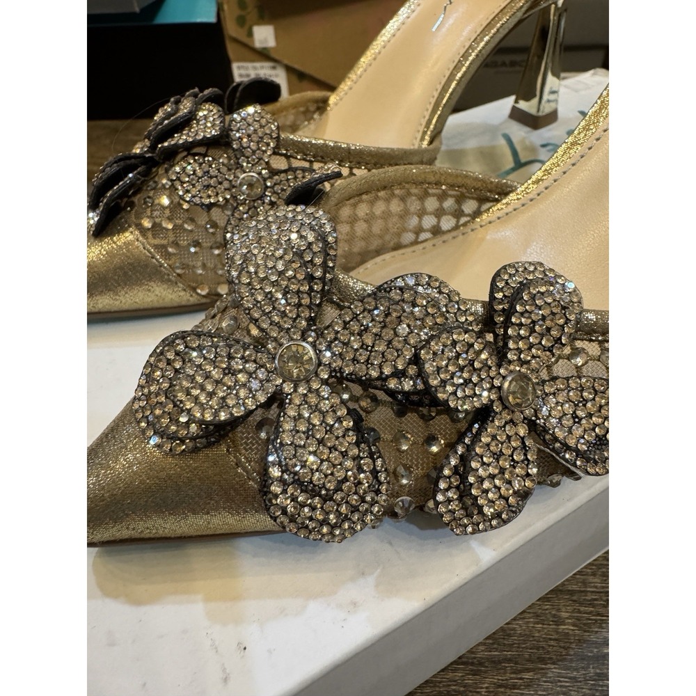 Betsey Johnson Blue Elma pointed-toe heels Floral Gold Size 7 Embellished - Picture 5 of 11
